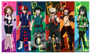 Collection of My Hero Academia / Boko no Hero Academia bookmarks. Inclues Ochako, Todoroki, Midoriya, Bakugo, Kirishima and Tsuyu in their hero uniforms.