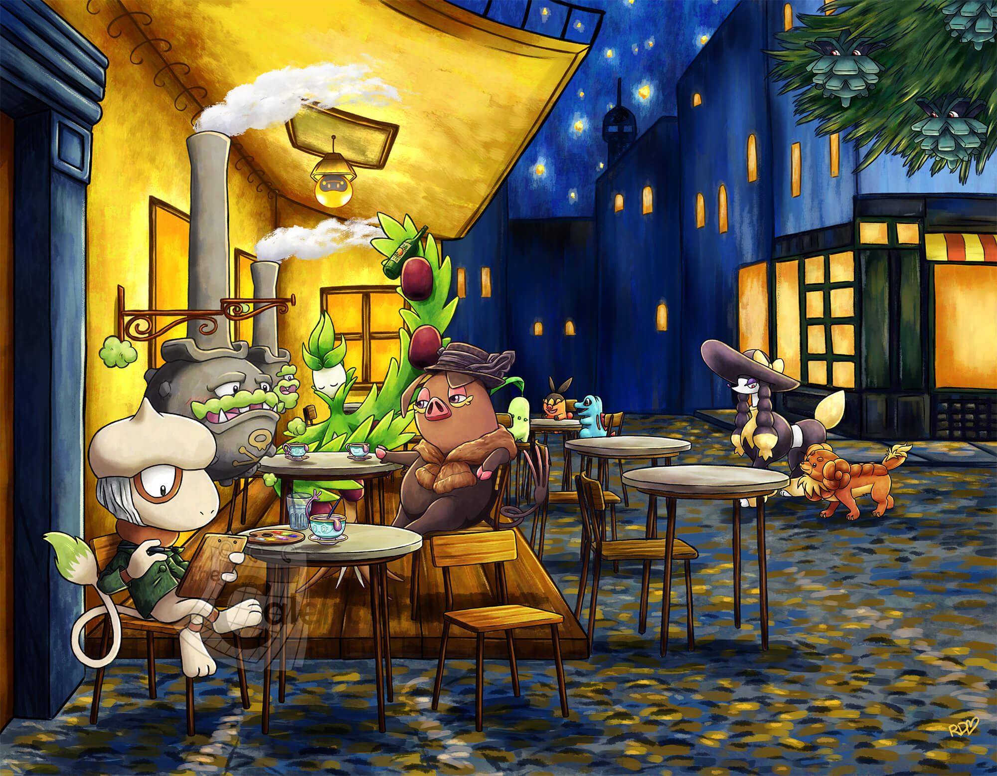 Poke-Cafe Terrace at Night